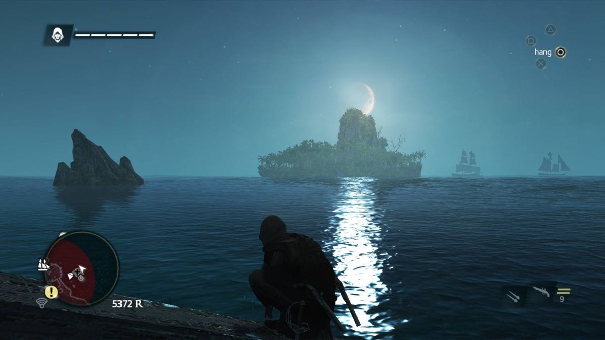 Assassin's Creed IV: Black Flag (PlayStation 4) screenshot: Day and night cycles interchange during gameplay, though missions have pre-defined time of day when you start them.
