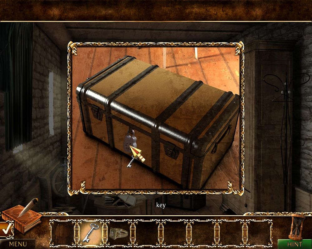 Where Angels Cry (Windows) screenshot: Some items can be combined or be used to interact with objects in the background, like this chest here.