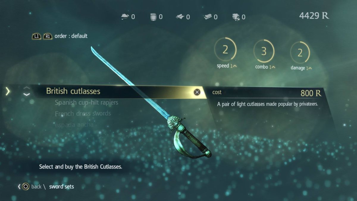Assassin's Creed IV: Black Flag (PlayStation 4) screenshot: Buying weapons.