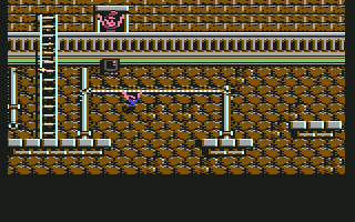 Hudson Hawk (Commodore 64) screenshot: Hey, stop it. Didn't you mother tell you not to throw things out the window?