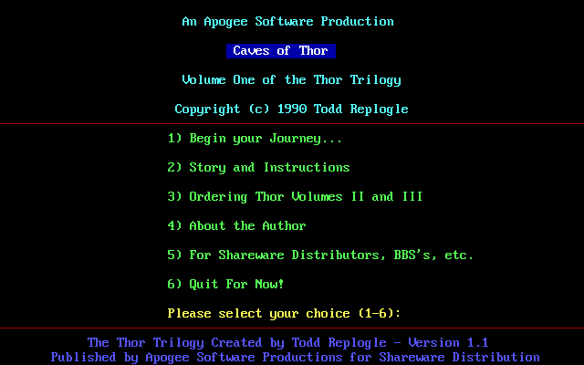 The Thor Trilogy (DOS) screenshot: Menu