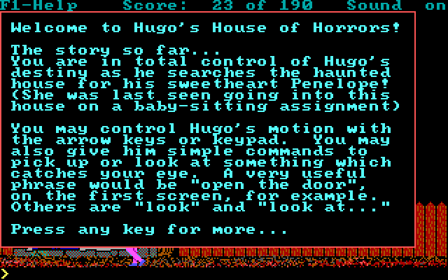 Hugo's House of Horrors (DOS) screenshot: About Hugo's House of Horrors