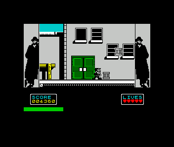 Hudson Hawk (ZX Spectrum) screenshot: The box is one of several in this puzzle