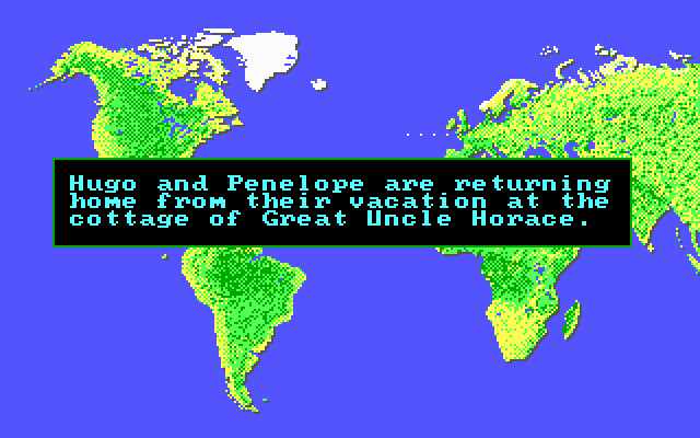 Hugo III: Jungle of Doom (DOS) screenshot: The story begins...