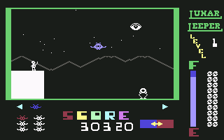 Lunar Leeper (Commodore 64) screenshot: A spaceship flies by