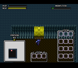 Brandish 2: The Planet Buster (SNES) screenshot: Attacking a door! That's the way to break it
