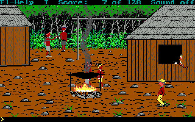 Hugo III: Jungle of Doom (DOS) screenshot: Hugo arrives at a village..