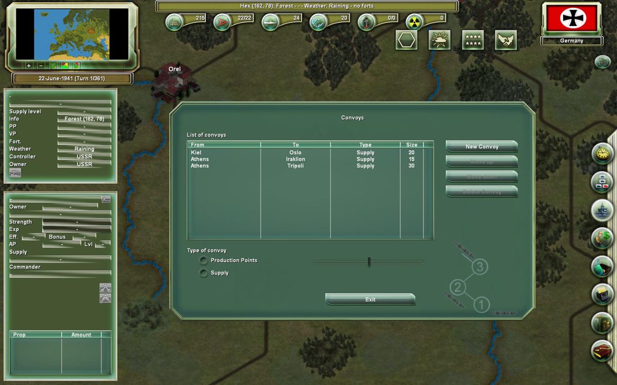 Time of Fury (Windows) screenshot: Convoy Screen