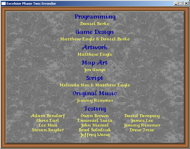 Excelsior Phase Two: Errondor (Windows) screenshot: Credits