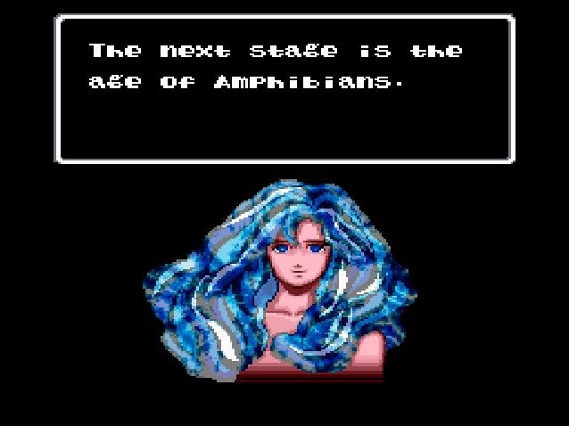 E.V.O.: Search for Eden (SNES) screenshot: Gaia announcing the next age