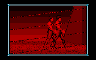 Crack Down (DOS) screenshot: Intro - Ben and Andy spied by the camera