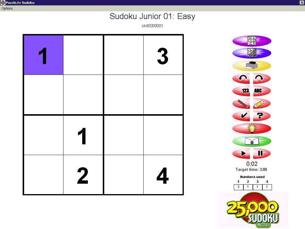 25,000 Sudoku Puzzles (Windows) screenshot: One of the Sudoku Junior puzzles