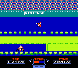 Excitebike (NES) screenshot: Riding into water...