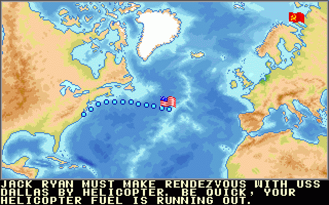 The Hunt for Red October (DOS) screenshot: Map Screen (where you get info for the next action sequence)
