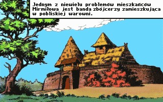 Kajko i Kokosz (DOS) screenshot: Intro: the not-so-peaceful fortress of Zbójcerze