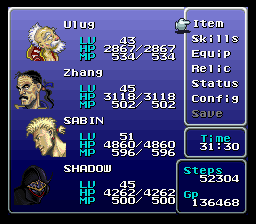 Final Fantasy III (SNES) screenshot: Main menu