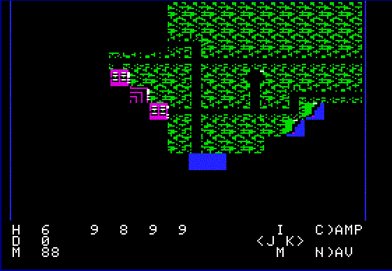 Expedition Amazon (Apple II) screenshot: Exploring the jungle near base camp