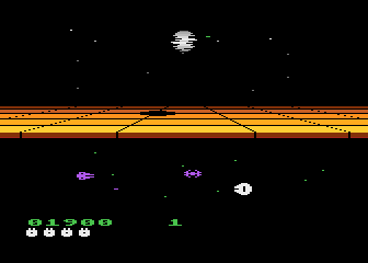 Star Wars: Return of the Jedi - Death Star Battle (Atari 8-bit) screenshot: Multiple enemies attacking!