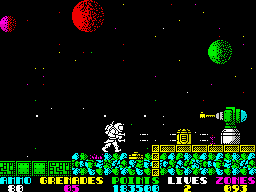 Exolon (ZX Spectrum) screenshot: Watch out for landmines and intensive cannon fire