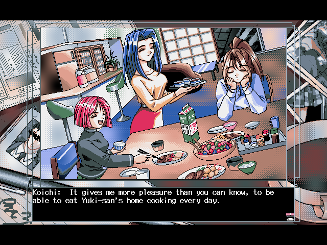 Three Sisters' Story (DOS) screenshot: When it comes to cooking, nobody's better than Yuki.