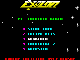 Exolon (ZX Spectrum) screenshot: Menu