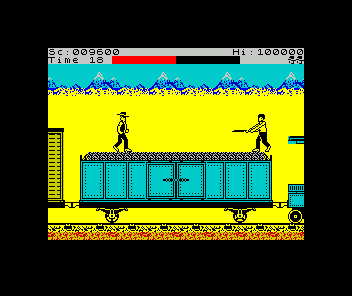 Express Raider (ZX Spectrum) screenshot: The bar at the top indicates who's winning
