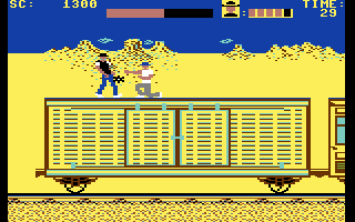 Express Raider (Commodore 64) screenshot: A fight on top of the train
