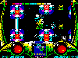 Extreme (ZX Spectrum) screenshot: Using turbo to get through the barriers