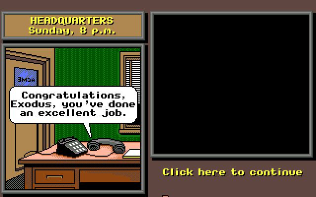 Where in Europe is Carmen Sandiego? (Amiga) screenshot: The chief congratulating me on a job well done