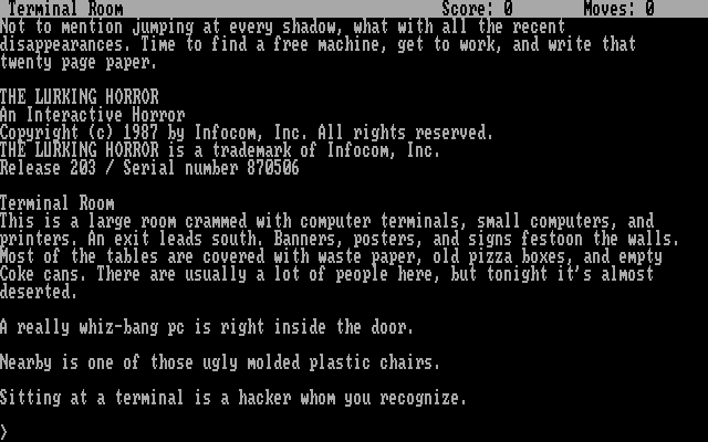 The Lurking Horror (DOS) screenshot: opening screen