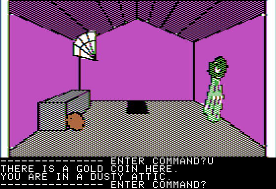 Hi-Res Adventure #3: Cranston Manor (Apple II) screenshot: The mansion's dusty attic