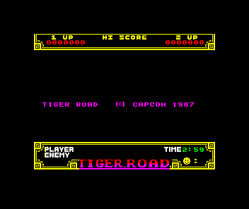 Tiger Road (ZX Spectrum) screenshot: Main menu, complete with scrolly