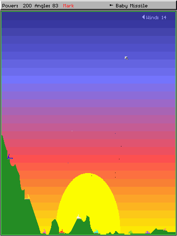 Scorched Earth (DOS) screenshot: Sunset background