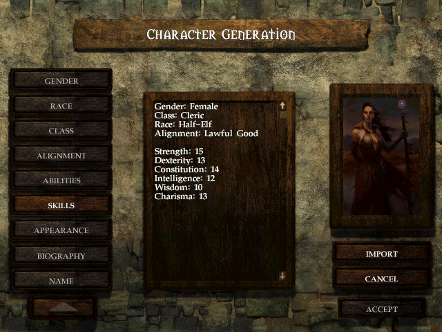 Icewind Dale (Windows) screenshot: Character creation