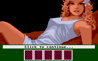 Strip Poker: A Sizzling Game of Chance (Atari ST) screenshot: Let's start the game with Dawn.