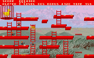 Chuckie Egg (Amiga) screenshot: Use ladders to going up or down
