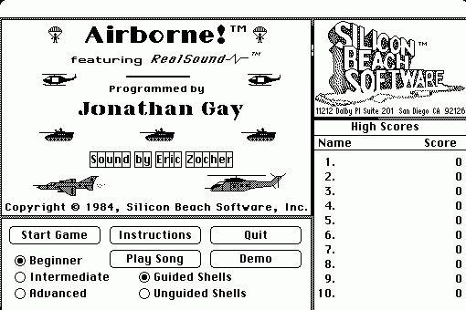 Airborne! (Macintosh) screenshot: Main menu