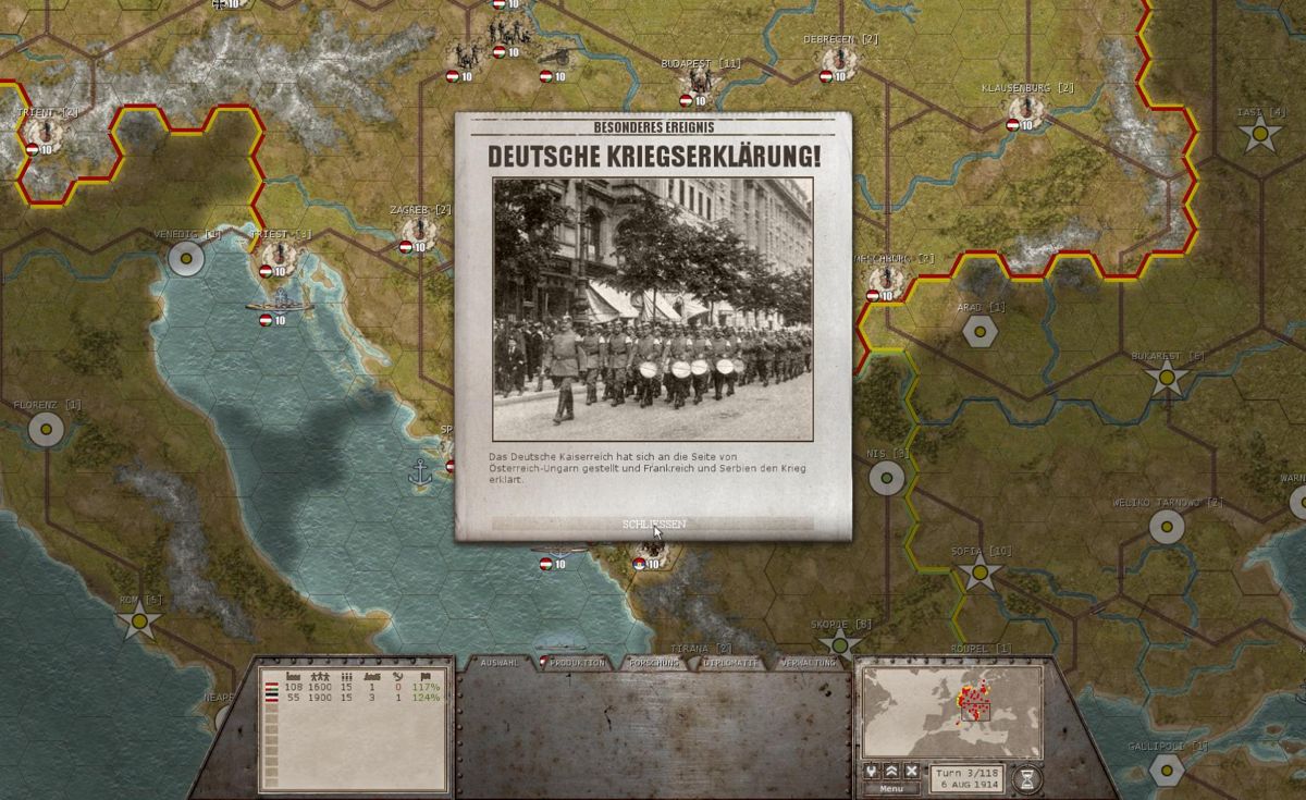 Commander: The Great War (Windows) screenshot: World War I begins.