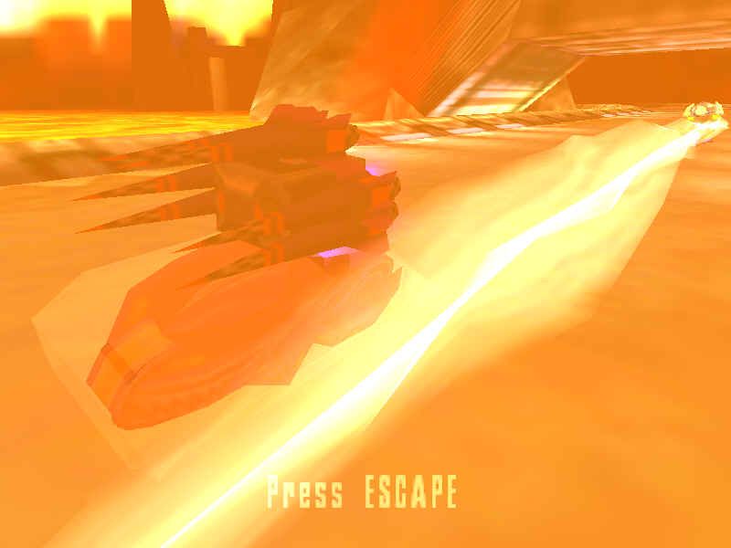 Extreme-G: XG2 (Windows) screenshot: Wow! Armed with multiple missiles doesn't make you any better if you are heading in front of another G-bike like yours! Press Escape?!