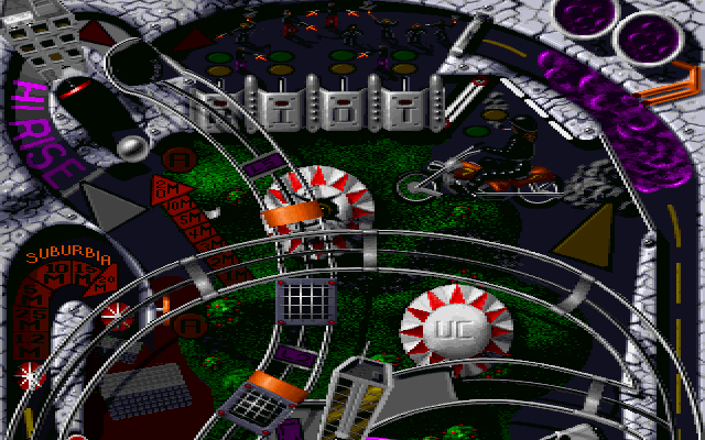 Extreme Pinball (DOS) screenshot: Top of the Urban Chaos table