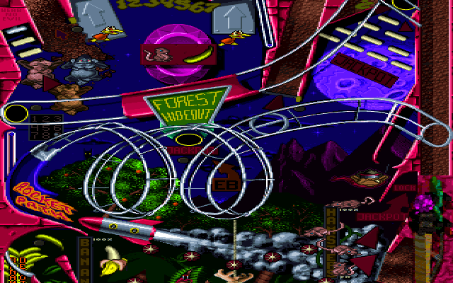 Extreme Pinball (DOS) screenshot: Middle of the Monkey Mayhem table