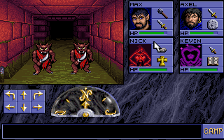 Eye of the Beholder (DOS) screenshot: Against creepy creatures (in-game shot -1)