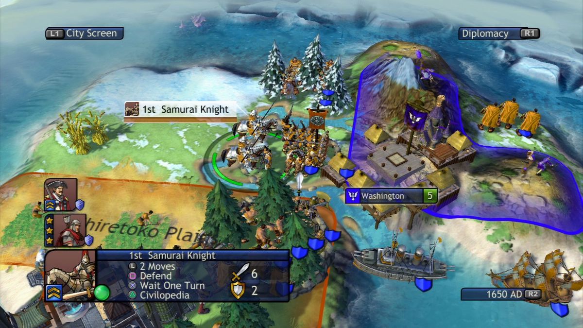 Sid Meier's Civilization: Revolution (PlayStation 3) screenshot: The invention of gunpowder will let you produce riflemen and cannons.