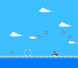Disney's TaleSpin (NES) screenshot: Boss battle. This pale white circle is all that is left from Baloo *sniff*