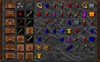Shadowcaster (DOS) screenshot: All your forms. You'd better like inventory micromanagement...