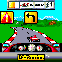 IF Racing (ExEn) screenshot: Symbols indicates dangerous curves. Beware not to be too fast... (Alcatel OT535 version)