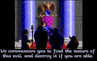Eye of the Beholder (DOS) screenshot: Only you can find the evil and destroy it! (from the opening intro)