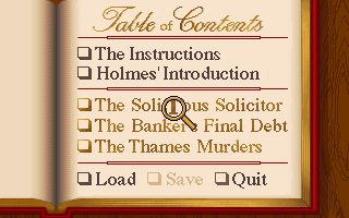 Sherlock Holmes: Consulting Detective - Volume III (DOS) screenshot: Start menu