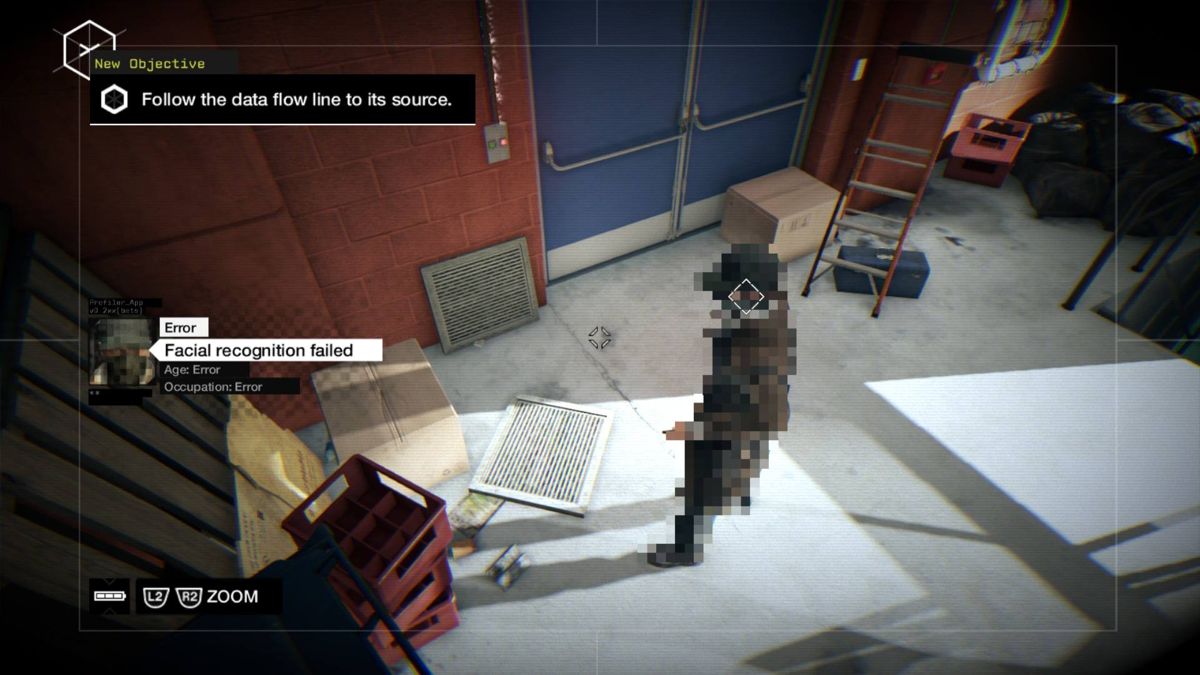 Watch_Dogs (PlayStation 4) screenshot: Hacking the camera so it cannot recognize you.