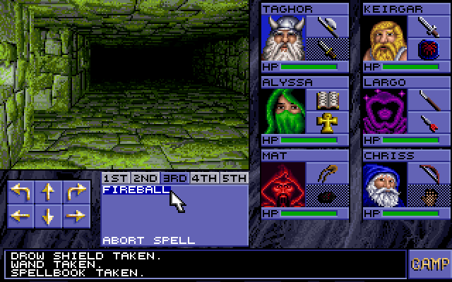Eye of the Beholder (DOS) screenshot: these slimy caves are deep below, and contains Mantis-Warriors